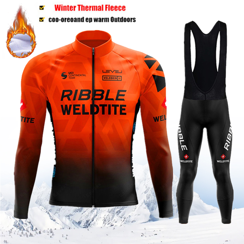 Cycling Bib Shorts - RIBBLE Set Maglia Ciclismo Invernale Uomo,
